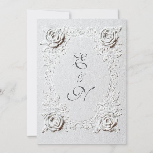  Faux Embossed Roses Elegant Script Formal Wedding 招待状 (裏面)