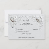 Faux Embossed Roses Elegant Script QR Code Wedding 出欠カード (正面)
