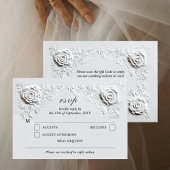 Faux Embossed Roses Elegant Script QR Code Wedding 出欠カード