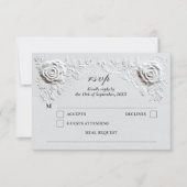 Faux Embossed Roses Elegant Script Wedding 出欠カード (正面)