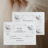 Faux Embossed Roses Elegant Script Wedding 出欠カード
