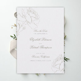 Faux Embossed Roses Pearl Formal Classic Wedding セーブザデート