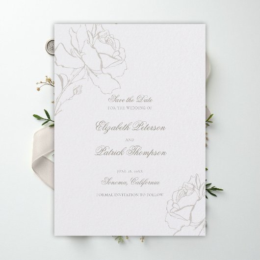 Faux Embossed Roses Pearl Formal Classic Wedding セーブザデート