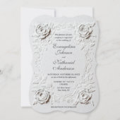 Faux Embossed Roses Script Elegant Formal Wedding 招待状 (正面)