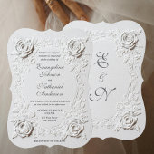  Faux Embossed Roses Script Elegant Formal Wedding 招待状