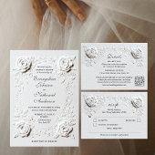 Faux Embossed Roses Script Reception Wedding エンクロージャーカード