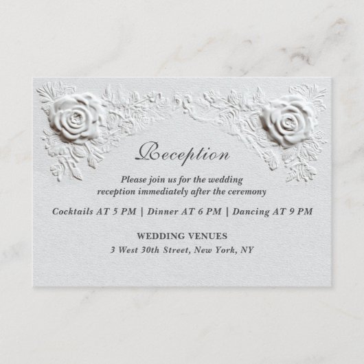 Faux Embossed Roses Script Reception Wedding エンクロージャーカード (正面)