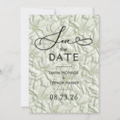 Faux Embossed Sage Green Floral Wedding セーブザデート (正面)