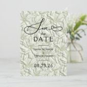 Faux Embossed Sage Green Floral Wedding セーブザデート (スタンド正面)