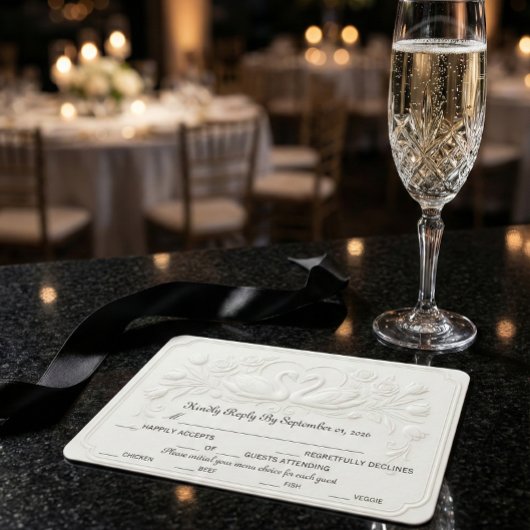 Faux Embossed Swans Heart Floral Scroll 出欠カード