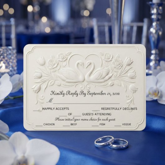 Faux Embossed Swans Heart Floral Scroll 出欠カード