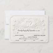 Faux Embossed Swans Heart Floral Scroll 出欠カード (正面)