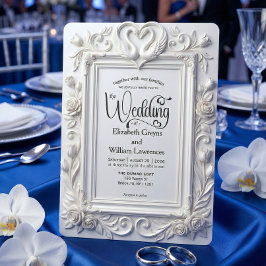 Faux Embossed Swans & Roses Fairytale Wedding 招待状