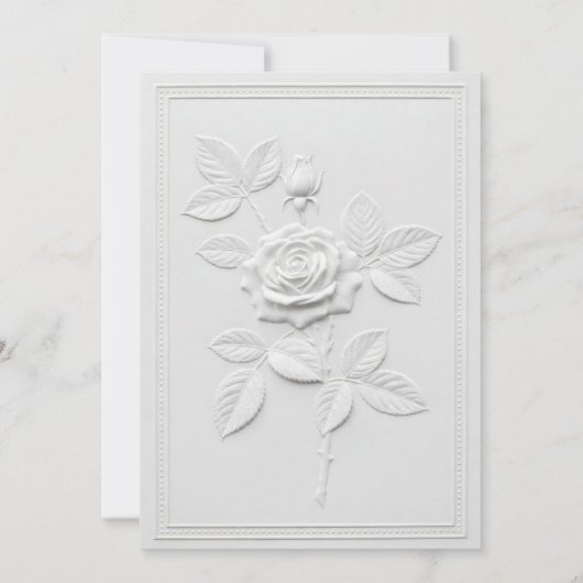 Faux Embossed White Rose Formal Wedding 招待状 (裏面)
