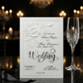 Faux Embossed White Rose Formal Wedding 招待状