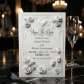 Faux Embossed White Rose Relief セーブザデート