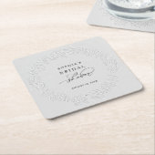 Faux Embossed White Roses Bridal Shower スクエアペーパーコースター (アングル)