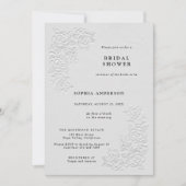 Faux Embossed White Roses Bridal Shower Invitation 招待状 (正面)