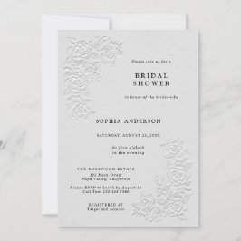 Faux Embossed White Roses Bridal Shower Invitation 招待状