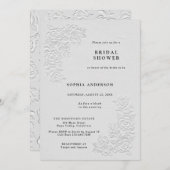Faux Embossed White Roses Bridal Shower Invitation 招待状 (正面/裏面)