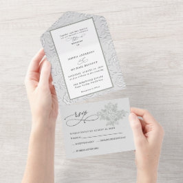 Faux Embossed White Roses Wedding  オールインワン招待状
