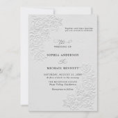 Faux Embossed White Roses Wedding Invitation 招待状 (正面)