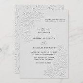 Faux Embossed White Roses Wedding Invitation 招待状 (正面/裏面)