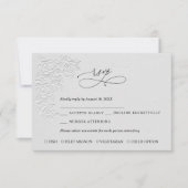 Faux Embossed White Roses Wedding RSVP Card (正面)