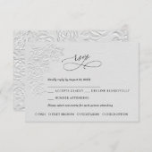 Faux Embossed White Roses Wedding RSVP Card (正面/裏面)