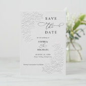 Faux Embossed White Roses Wedding Save the Date 招待状 (スタンド正面)