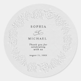 Faux Embossed White Roses Wedding Sticker ラウンドシール
