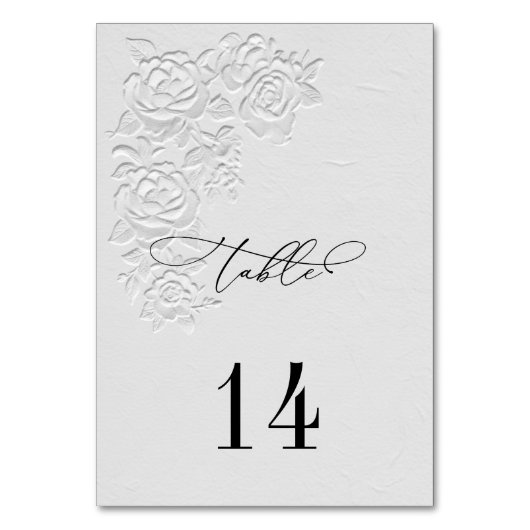 Faux Embossed White Roses Wedding Table Numbers テーブルナンバー (裏面)