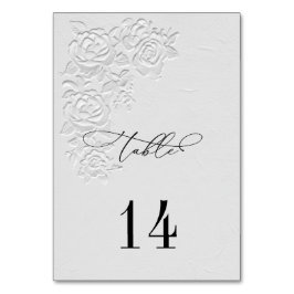 Faux Embossed White Roses Wedding Table Numbers テーブルナンバー
