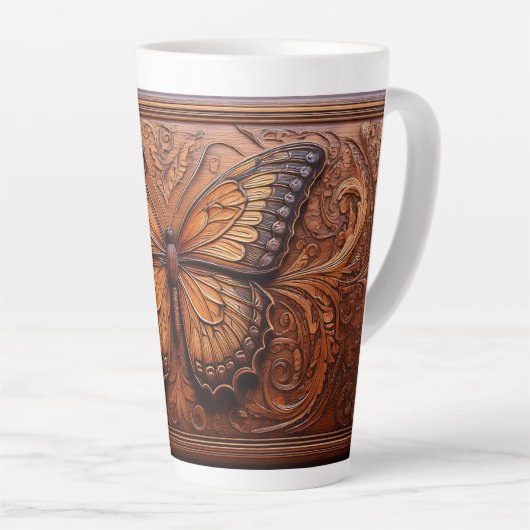 Faux Embossed Wood Butterfly カフェラテマグ (右アングル)