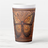Faux Embossed Wood Butterfly カフェラテマグ (正面)