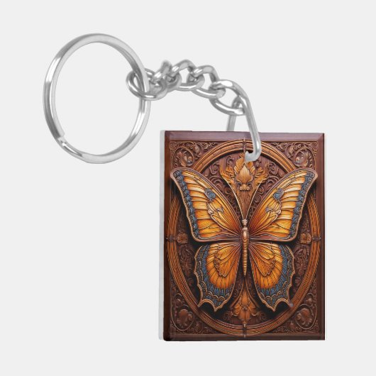 Faux Embossed Wood Butterfly キーホルダー (正面左)