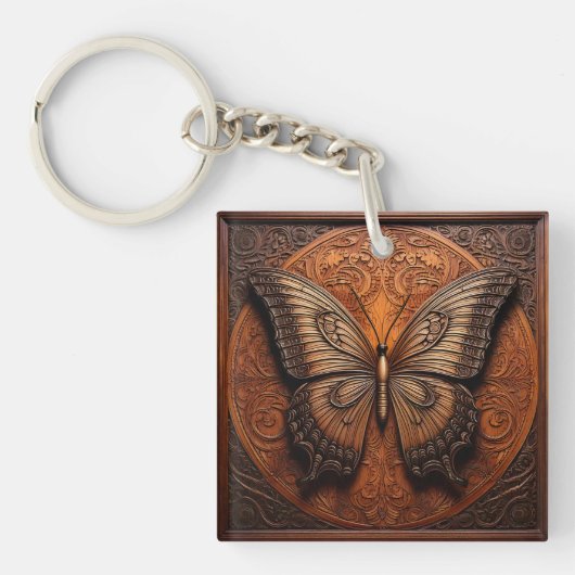 Faux Embossed Wood Butterfly キーホルダー (正面)
