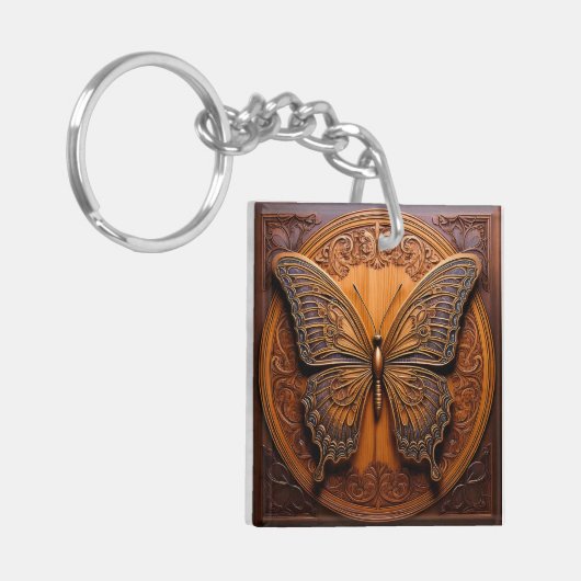 Faux Embossed Wood Butterfly キーホルダー (正面左)