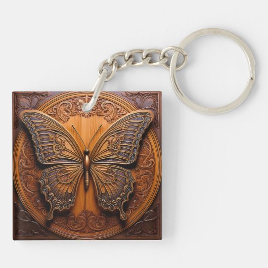 Faux Embossed Wood Butterfly キーホルダー (裏面)