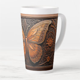 Faux Embossed Wood Butterfly, Paisley and Flowers カフェラテマグ