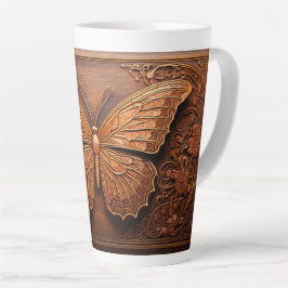 Faux Embossed Wood Butterfly, Paisley and Flowers カフェラテマグ