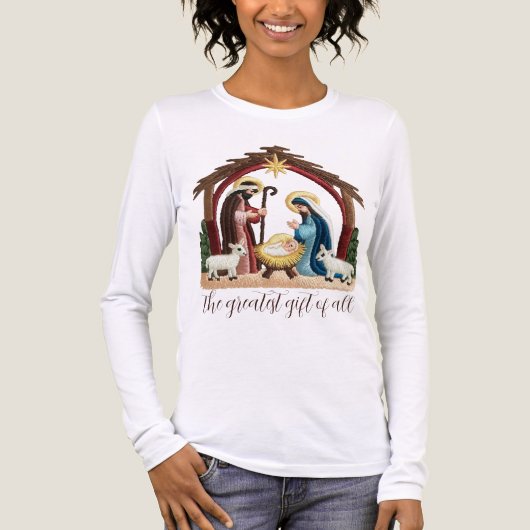 Faux Embroidery Nativity Religious Christmas  トライブレンドＴシャツ (正面)