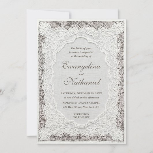 Faux Embroidery Timeless Lace Formal Wedding 招待状 (正面)