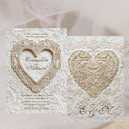 Faux Embroidery Timeless Lace Heart Formal Wedding 招待状