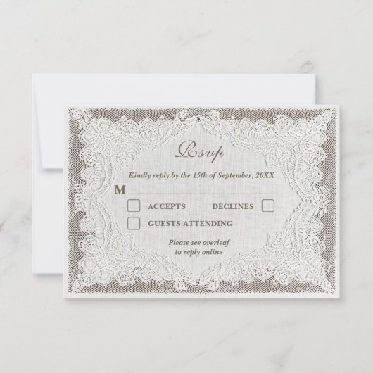 Faux Embroidery Timeless Lace QR Code Wedding RSVP (正面)