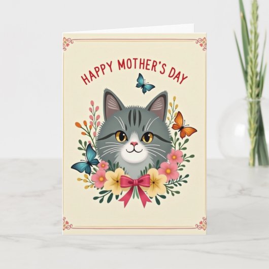 Faux Foil Cat Mothers Day Card カード (正面)