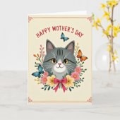 Faux Foil Cat Mothers Day Card カード (黄色い花)