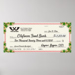 Faux giant charity check Christmas candy cane ポスター<br><div class="desc">Commemorative fake giant check for handing out at charity events or special employee bonus or anniversary events during the winter or Christmas holidays,  just fill in with your logo,  custom text and dollar amounts or delete them and write in by hand with a marker or Sharpie as needed.</div>