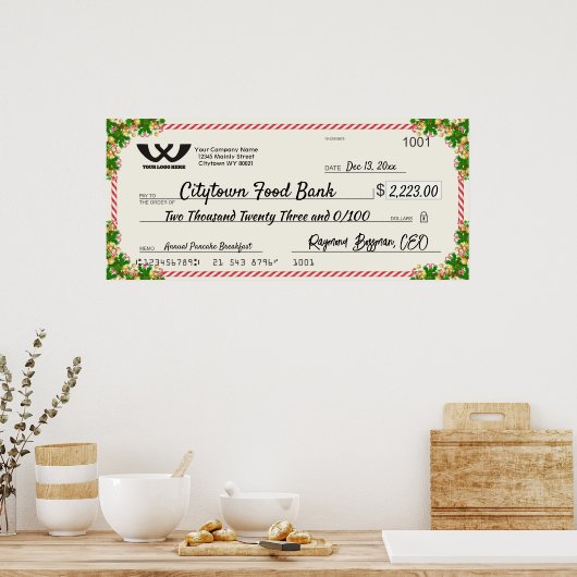 Faux giant charity check Christmas candy cane ポスター (キッチン)