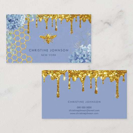 faux glitter bee and flowers Business Card 名刺 (正面/裏面)